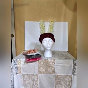 Women Muslim lace  turban color red